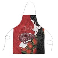 Kiwi New Zealand Personalised Apron NZ Map Pohutukawa Fern Maori Pattern LT22 Red - Polynesian Pride