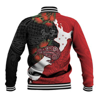 Kiwi New Zealand Personalised Baseball Jacket NZ Map Pohutukawa Fern Maori Pattern LT22 - Polynesian Pride