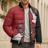 Kiwi New Zealand Personalised Bomber Puffer Jacket NZ Map Pohutukawa Fern Maori Pattern LT22 - Polynesian Pride