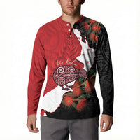 Kiwi New Zealand Personalised Button Sweatshirt NZ Map Pohutukawa Fern Maori Pattern LT22 - Polynesian Pride