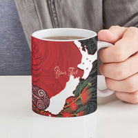 Kiwi New Zealand Personalised Ceramic Mug NZ Map Pohutukawa Fern Maori Pattern LT22 - Polynesian Pride