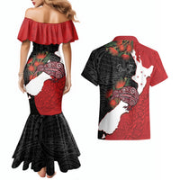 Kiwi New Zealand Personalised Couples Matching Mermaid Dress and Hawaiian Shirt NZ Map Pohutukawa Fern Maori Pattern