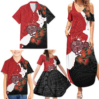 Kiwi New Zealand Personalised Family Matching Summer Maxi Dress and Hawaiian Shirt NZ Map Pohutukawa Fern Maori Pattern