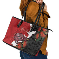 Kiwi New Zealand Personalised Leather Tote Bag NZ Map Pohutukawa Fern Maori Pattern LT22 - Polynesian Pride