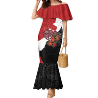 Kiwi New Zealand Personalised Mermaid Dress NZ Map Pohutukawa Fern Maori Pattern LT22 Women Red - Polynesian Pride