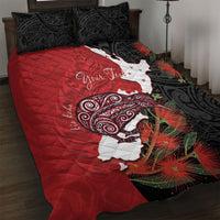 Kiwi New Zealand Personalised Quilt Bed Set NZ Map Pohutukawa Fern Maori Pattern LT22 Red - Polynesian Pride