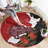 Kiwi New Zealand Personalised Round Carpet NZ Map Pohutukawa Fern Maori Pattern LT22 - Polynesian Pride
