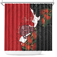 Kiwi New Zealand Personalised Shower Curtain NZ Map Pohutukawa Fern Maori Pattern LT22 Red - Polynesian Pride