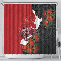 Kiwi New Zealand Personalised Shower Curtain NZ Map Pohutukawa Fern Maori Pattern LT22 - Polynesian Pride