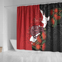 Kiwi New Zealand Personalised Shower Curtain NZ Map Pohutukawa Fern Maori Pattern LT22 - Polynesian Pride