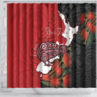Kiwi New Zealand Personalised Shower Curtain NZ Map Pohutukawa Fern Maori Pattern LT22 - Polynesian Pride