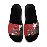 Kiwi New Zealand Personalised Slide Sandals NZ Map Pohutukawa Fern Maori Pattern LT22 Red - Polynesian Pride