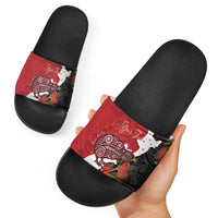 Kiwi New Zealand Personalised Slide Sandals NZ Map Pohutukawa Fern Maori Pattern LT22 - Polynesian Pride