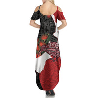 Kiwi New Zealand Personalised Summer Maxi Dress NZ Map Pohutukawa Fern Maori Pattern LT22 - Polynesian Pride