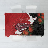 Kiwi New Zealand Personalised Tablecloth NZ Map Pohutukawa Fern Maori Pattern LT22 Red - Polynesian Pride