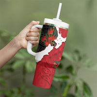 Kiwi New Zealand Personalised Tumbler With Handle NZ Map Pohutukawa Fern Maori Pattern LT22 - Polynesian Pride