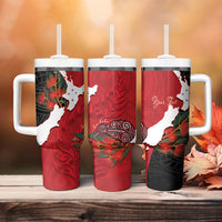 Kiwi New Zealand Personalised Tumbler With Handle NZ Map Pohutukawa Fern Maori Pattern LT22 - Polynesian Pride