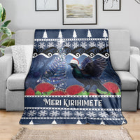 New Zealand Tui Bird Christmas Blanket Pohutukawa Xmas Tree Meri Kirihimete