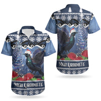 New Zealand Tui Bird Christmas Couples Matching Off Shoulder Maxi Dress and Hawaiian Shirt Pohutukawa Xmas Tree Meri Kirihimete LT22 - Polynesian Pride