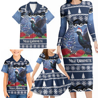 New Zealand Tui Bird Christmas Family Matching Long Sleeve Bodycon Dress and Hawaiian Shirt Pohutukawa Xmas Tree Meri Kirihimete LT22 - Polynesian Pride
