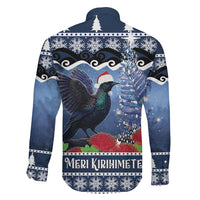 New Zealand Tui Bird Christmas Family Matching Long Sleeve Bodycon Dress and Hawaiian Shirt Pohutukawa Xmas Tree Meri Kirihimete LT22 Son's Shirt Blue - Polynesian Pride