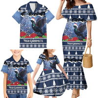 New Zealand Tui Bird Christmas Family Matching Mermaid Dress and Hawaiian Shirt Pohutukawa Xmas Tree Meri Kirihimete LT22 - Polynesian Pride