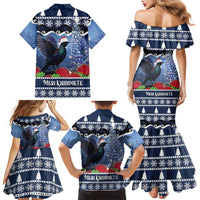 New Zealand Tui Bird Christmas Family Matching Mermaid Dress and Hawaiian Shirt Pohutukawa Xmas Tree Meri Kirihimete LT22 Mom's Dress Blue - Polynesian Pride