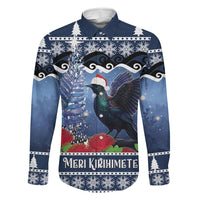 New Zealand Tui Bird Christmas Family Matching Mermaid Dress and Hawaiian Shirt Pohutukawa Xmas Tree Meri Kirihimete LT22 Daughter's Dress Blue - Polynesian Pride