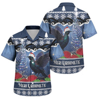 New Zealand Tui Bird Christmas Family Matching Off Shoulder Maxi Dress and Hawaiian Shirt Pohutukawa Xmas Tree Meri Kirihimete LT22 Son's Shirt Blue - Polynesian Pride