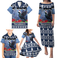 New Zealand Tui Bird Christmas Family Matching Puletasi and Hawaiian Shirt Pohutukawa Xmas Tree Meri Kirihimete LT22 - Polynesian Pride