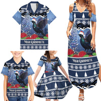 New Zealand Tui Bird Christmas Family Matching Summer Maxi Dress and Hawaiian Shirt Pohutukawa Xmas Tree Meri Kirihimete LT22 - Polynesian Pride