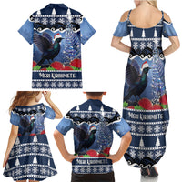 New Zealand Tui Bird Christmas Family Matching Summer Maxi Dress and Hawaiian Shirt Pohutukawa Xmas Tree Meri Kirihimete LT22 Mom's Dress Blue - Polynesian Pride
