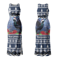 New Zealand Tui Bird Christmas Family Matching Tank Maxi Dress and Hawaiian Shirt Pohutukawa Xmas Tree Meri Kirihimete LT22 Mom's Dress Blue - Polynesian Pride