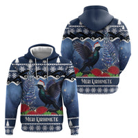 New Zealand Tui Bird Christmas Hoodie Pohutukawa Xmas Tree Meri Kirihimete