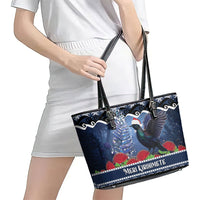 New Zealand Tui Bird Christmas Leather Tote Bag Pohutukawa Xmas Tree Meri Kirihimete