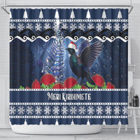 New Zealand Tui Bird Christmas Shower Curtain Pohutukawa Xmas Tree Meri Kirihimete