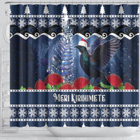 New Zealand Tui Bird Christmas Shower Curtain Pohutukawa Xmas Tree Meri Kirihimete
