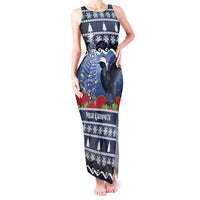New Zealand Tui Bird Christmas Tank Maxi Dress Pohutukawa Xmas Tree Meri Kirihimete LT22 Women Blue - Polynesian Pride