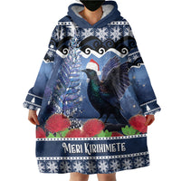 New Zealand Tui Bird Christmas Wearable Blanket Hoodie Pohutukawa Xmas Tree Meri Kirihimete