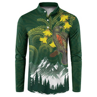 Kea Bird Kowhai New Zealand Button Sweatshirt Mountain Landscape Maori Art LT22 Green - Polynesian Pride