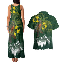 Kea Bird Kowhai New Zealand Couples Matching Tank Maxi Dress and Hawaiian Shirt Mountain Landscape Maori Art