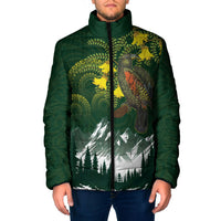 Kea Bird Kowhai New Zealand Padded Jacket Mountain Landscape Maori Art LT22 Men Green - Polynesian Pride