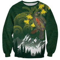Kea Bird Kowhai New Zealand Sweatshirt Mountain Landscape Maori Art LT22 Unisex Green - Polynesian Pride