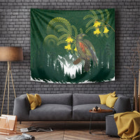 Kea Bird Kowhai New Zealand Tapestry Mountain Landscape Maori Art LT22 Green - Polynesian Pride