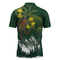Kea Bird Kowhai New Zealand Zipper Polo Shirt Mountain Landscape Maori Art