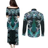 New Zealand Kotiate Weapon Couples Matching Puletasi and Long Sleeve Button Shirt Aotearoa Mango Paua Shell Maori Pattern