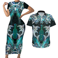 New Zealand Kotiate Weapon Couples Matching Short Sleeve Bodycon Dress and Hawaiian Shirt Aotearoa Mango Paua Shell Maori Pattern