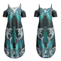 New Zealand Kotiate Weapon Couples Matching Summer Maxi Dress and Hawaiian Shirt Aotearoa Mango Paua Shell Maori Pattern LT22 - Polynesian Pride