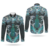 New Zealand Kotiate Weapon Couples Matching Summer Maxi Dress and Long Sleeve Button Shirt Aotearoa Mango Paua Shell Maori Pattern LT22 - Polynesian Pride