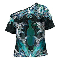 New Zealand Kotiate Weapon Cross Shoulder Shirt Aotearoa Mango Paua Shell Maori Pattern